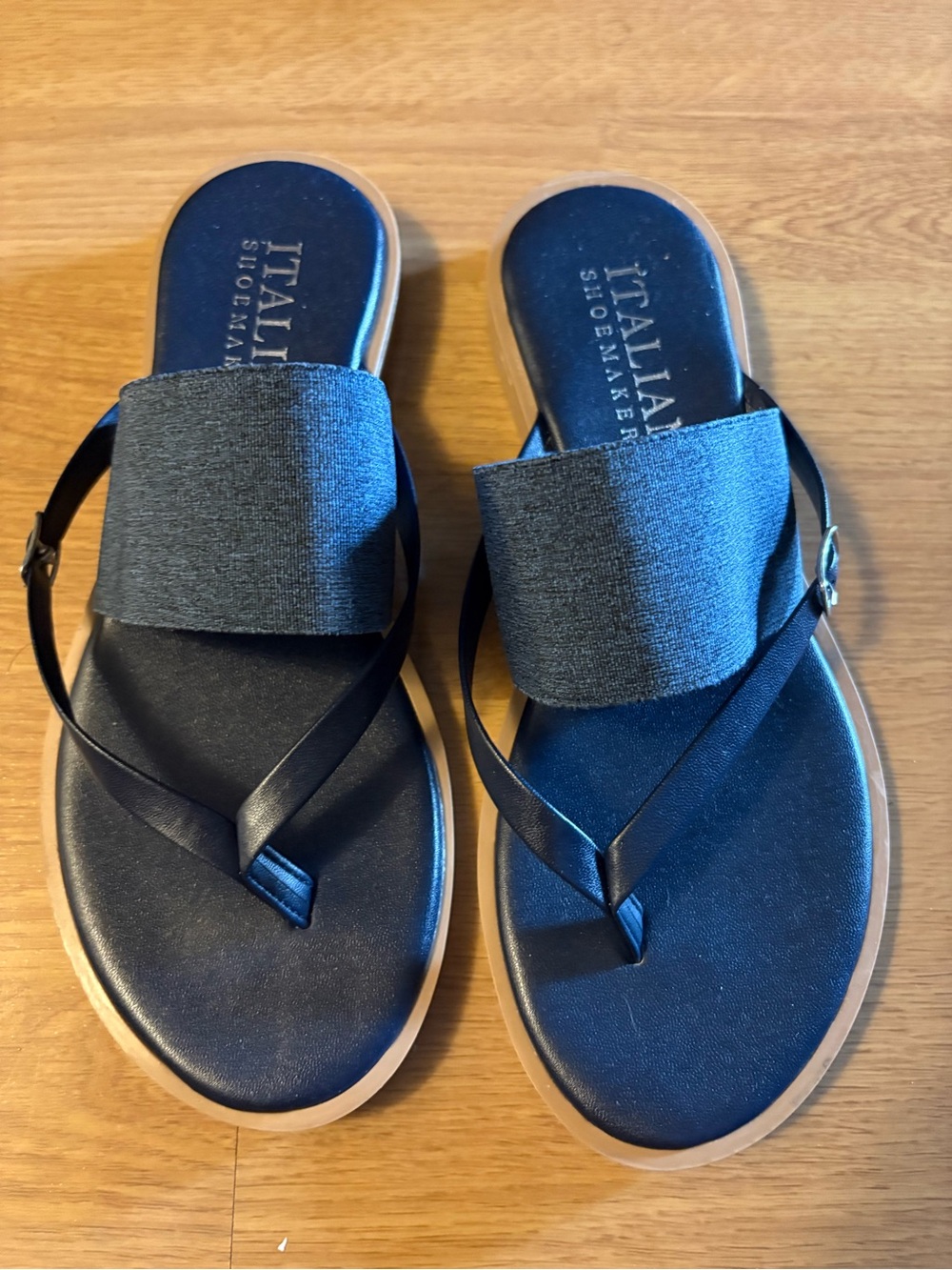 Italian Shoemakers navy blue Slide Sandals with Wide Fabric Strap